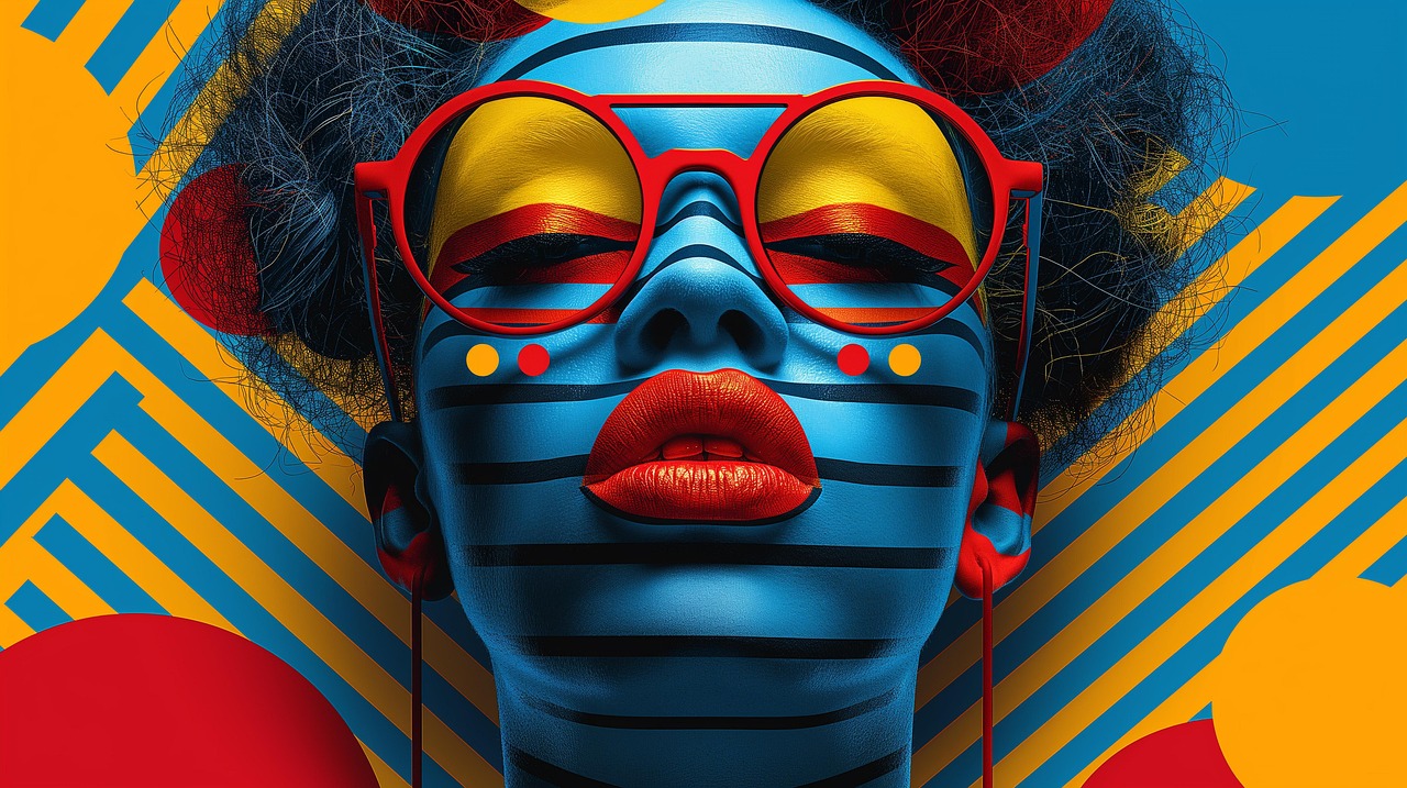 Colorful face paint with bold patterns